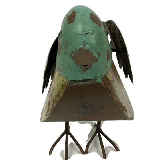 Metal Bird Figurine Whimsical Indoor Outdoor Decor Turquoise Brown - Picture 2 of 5